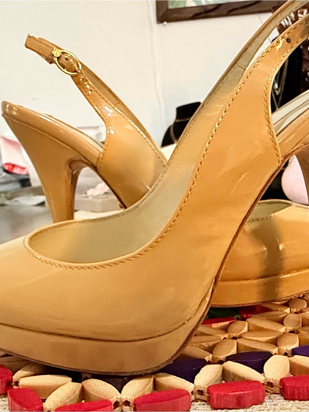 BCBGMaxAzria Camel Patent Slingback Heels
